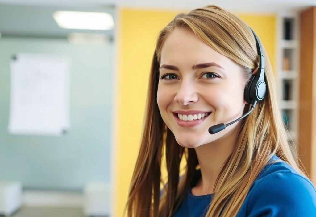 Femeie zâmbitoare discutând cu un client la telefon, reprezentând suportul Aureavitacz.